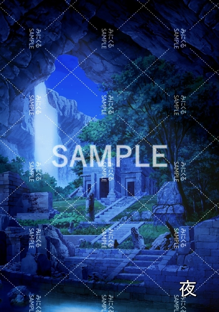 【背景素材】昼 遺跡洞窟_滝(ダンジョン編part1-iseki02dou_m)