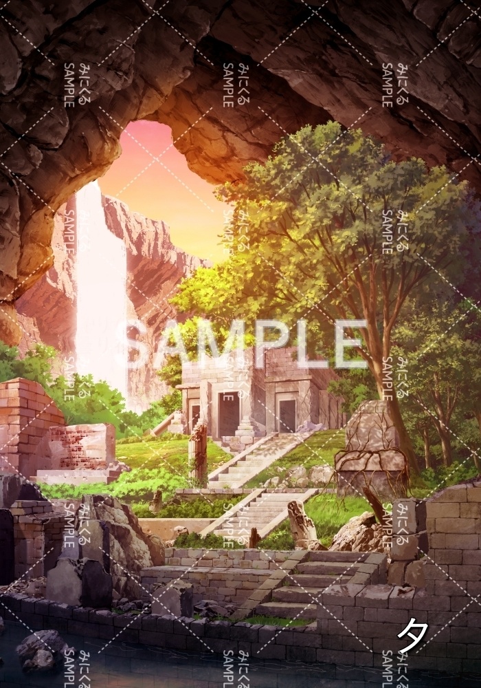 【背景素材】昼 遺跡洞窟_滝(ダンジョン編part1-iseki02dou_m)