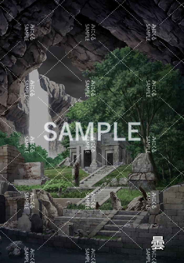 【背景素材】霧 遺跡洞窟_滝(ダンジョン編part1-iseki02dou_m)