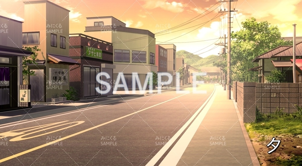 【背景素材】街並み/道路 昼夕夜 (日常編part20-BG08_d_a)