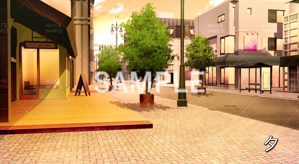 【背景素材】街灯のある街並み 昼/夕/夜/曇 (日常編part20-BG15_pl_a)