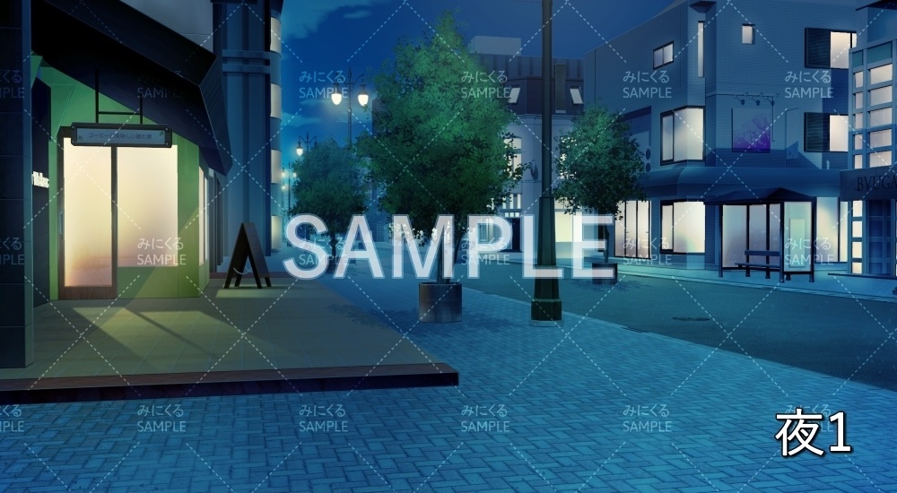 【背景素材】街灯のある街並み 昼/夕/夜/曇 (日常編part20-BG15_pl_a)