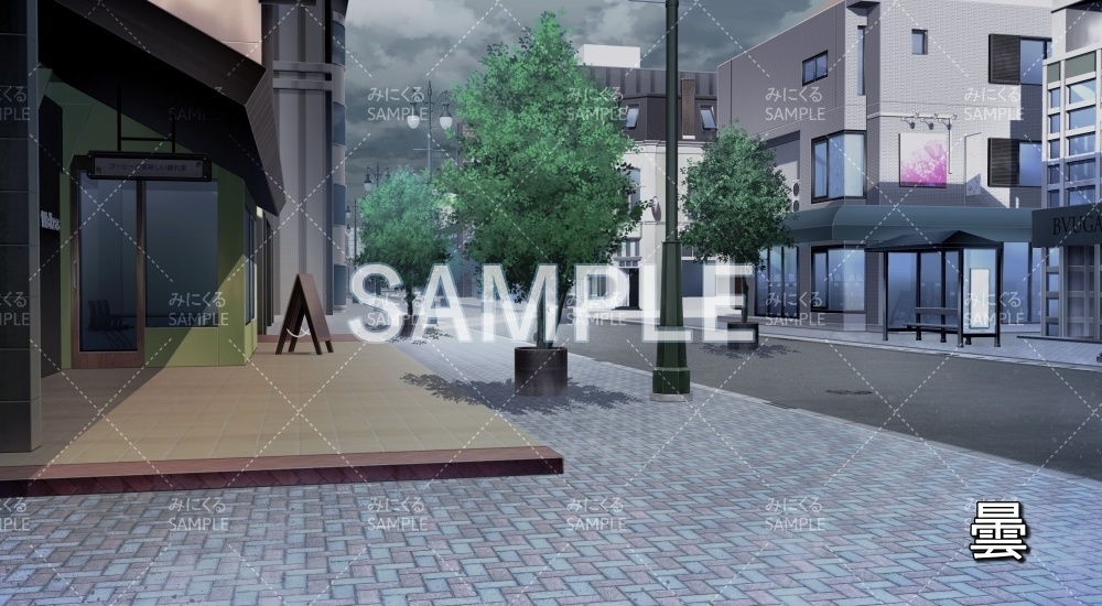 【背景素材】街灯のある街並み 昼/夕/夜/曇 (日常編part20-BG15_pl_a)