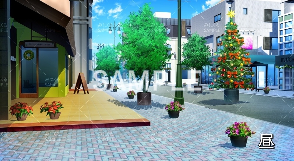 【背景素材】クリスマスの街並み 昼/雪/イルミネーション (日常編part20-BG15_pl_crhs_ns)