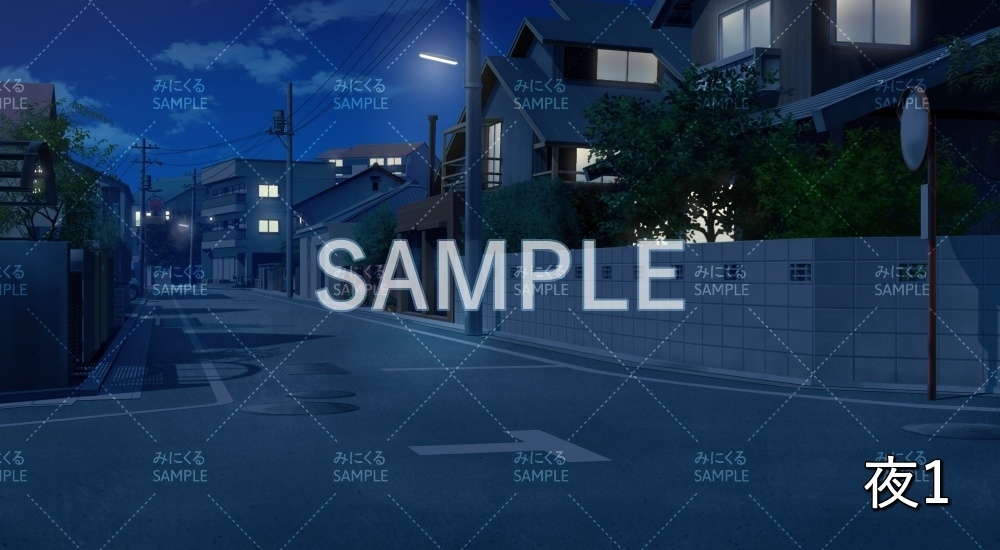 【背景素材】曲がり角の街並み 昼/夕/夜/曇 (日常編part20-BG16_pl_a)