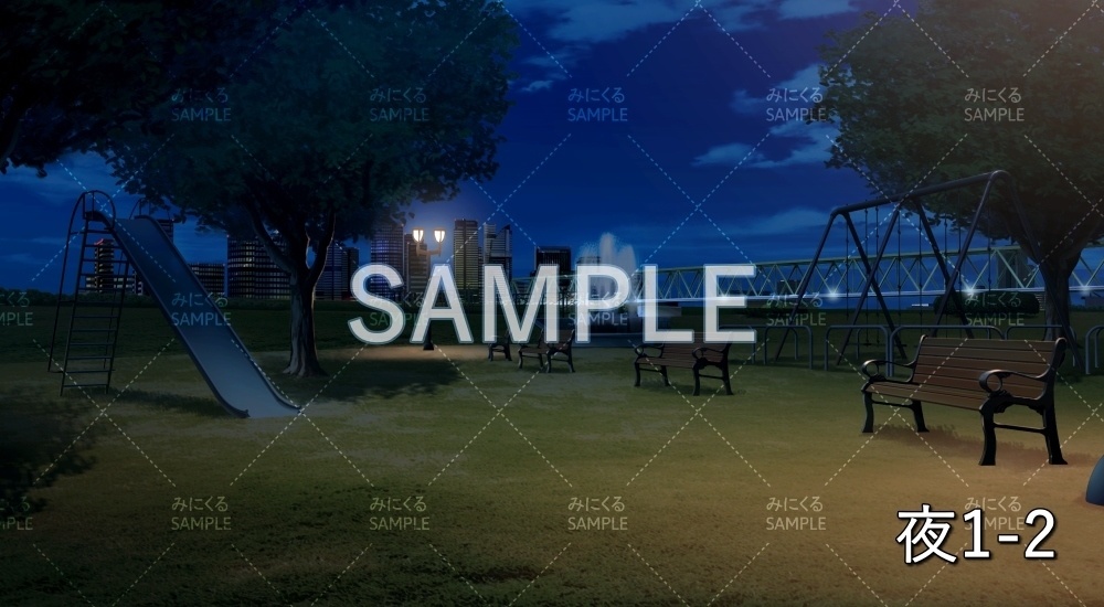 【背景素材】噴水のある公園 昼/夕/曇/夜(日常編part20-BG17_pl_a)