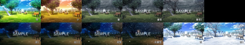 【背景素材】噴水のある公園 昼/夕/曇/夜(日常編part20-BG17_pl_a)