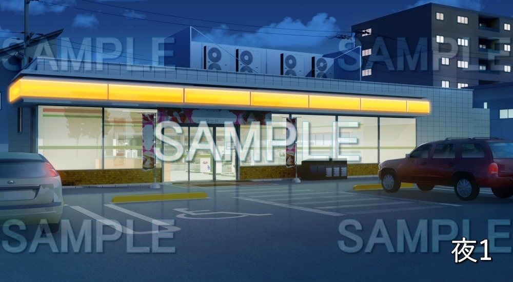【背景素材】コンビニ外観 | 文字なし(店舗編part01-shop03)