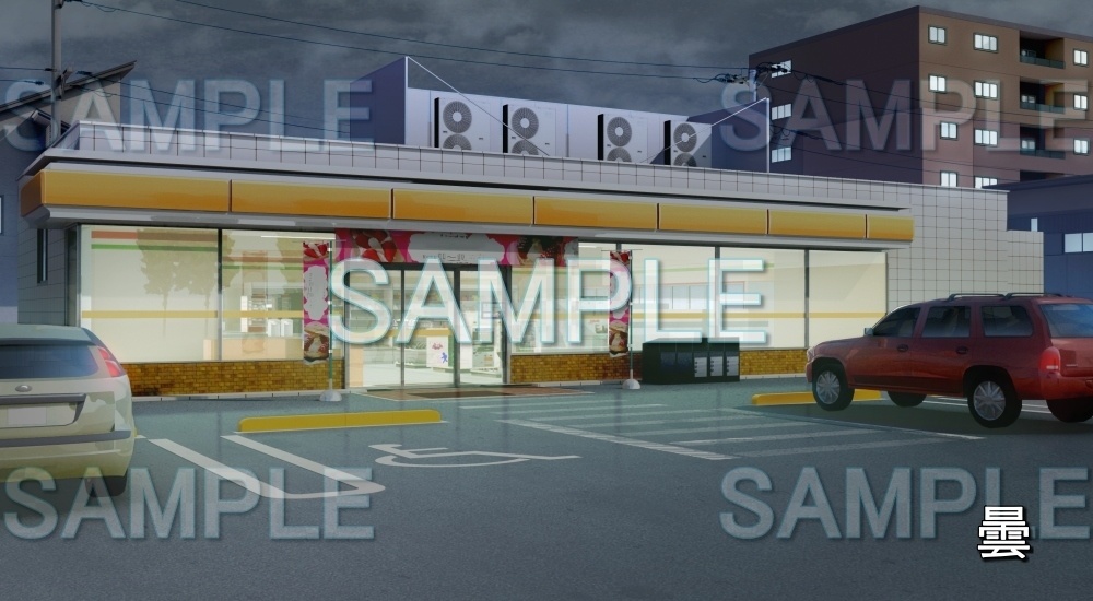 【背景素材】コンビニ外観 | 文字なし(店舗編part01-shop03)