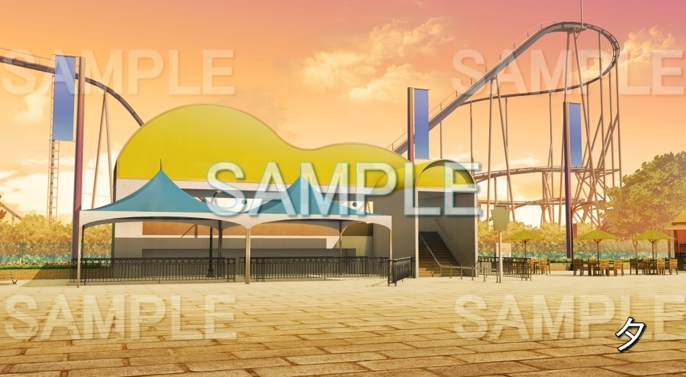 【背景素材】ジェットコースター 遊園地 | 文字なし (店舗編part01-shop13)