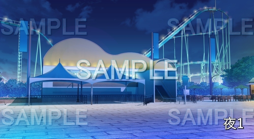 【背景素材】ジェットコースター 遊園地 | 文字なし (店舗編part01-shop13)