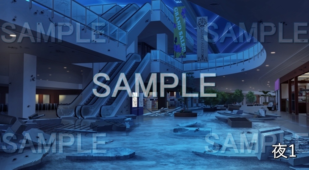 【背景素材】ショッピングモールエントランス 破壊 (特殊編part02-bg036a)