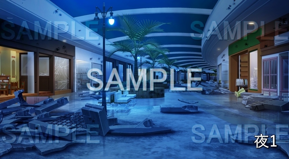 【背景素材】ショッピングモール通路 破壊 (特殊編part02-bg038a)