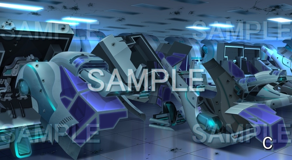 【背景素材】コンピュータールーム/カプセル 破壊差分有り (未来編part01- bg017b)