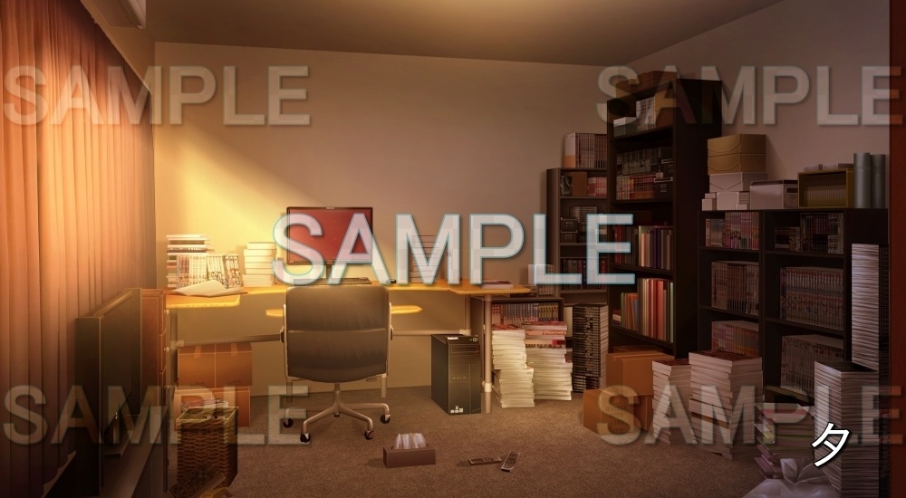 【背景素材】漫画が多い部屋 (日常編part21-cu09)