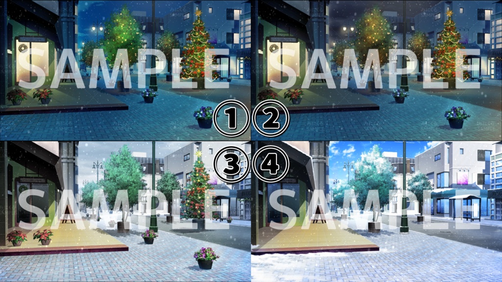 【動く背景素材】雪の降るクリスマスの街並み (日常編part20-BG15_pl_crhs_ns)