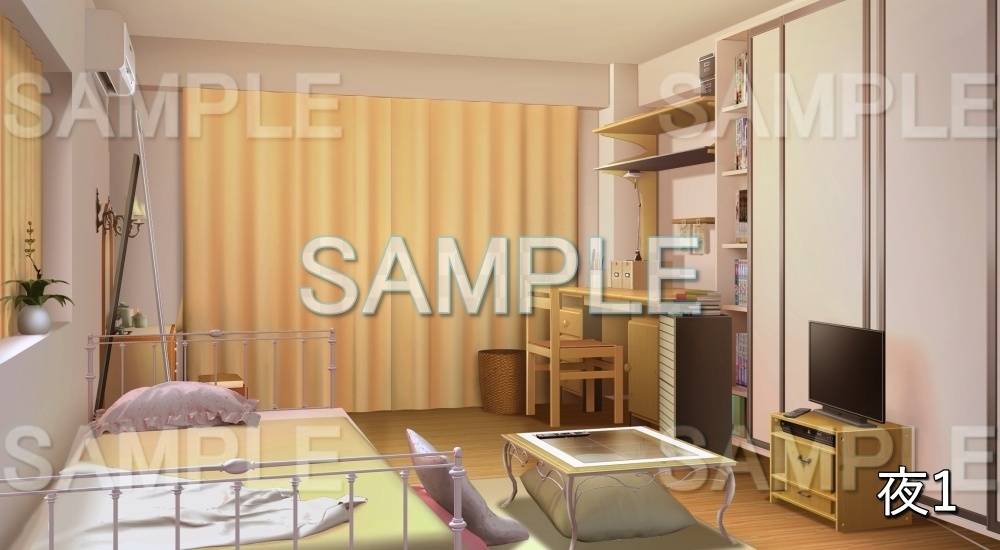 【背景素材】可愛いベッドがある部屋 (日常編part21-cu03_R2)