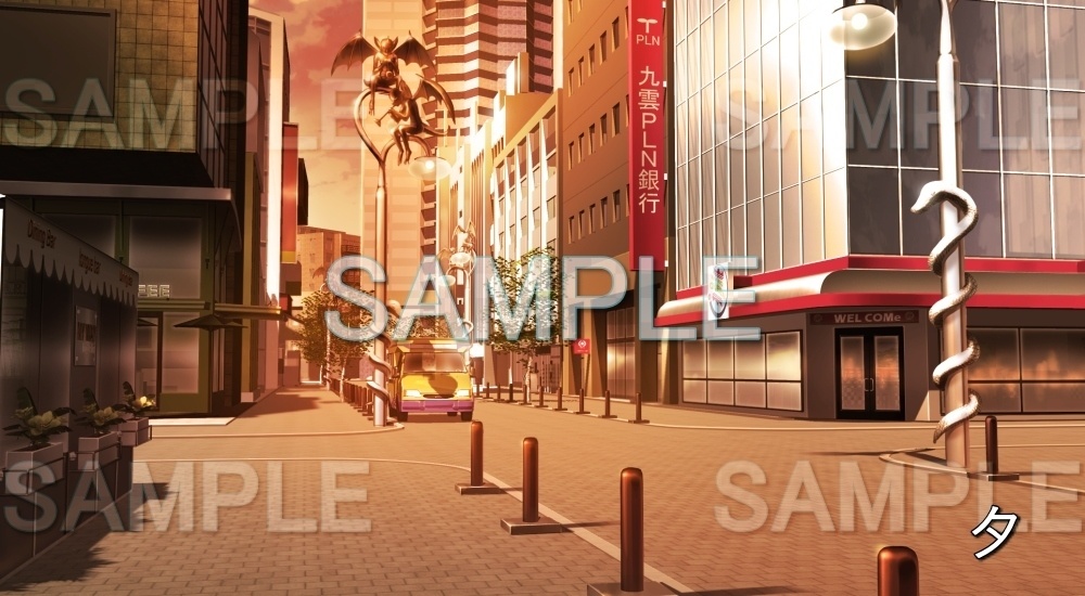 【背景素材】魔物の像がある繁華街 (日常編part21-cubg13)