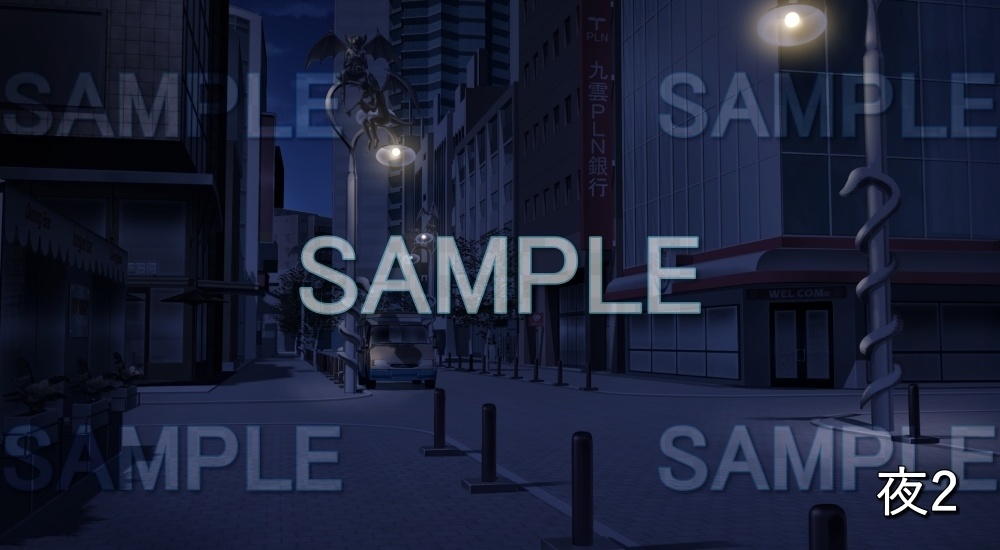 【背景素材】魔物の像がある繁華街 (日常編part21-cubg13)