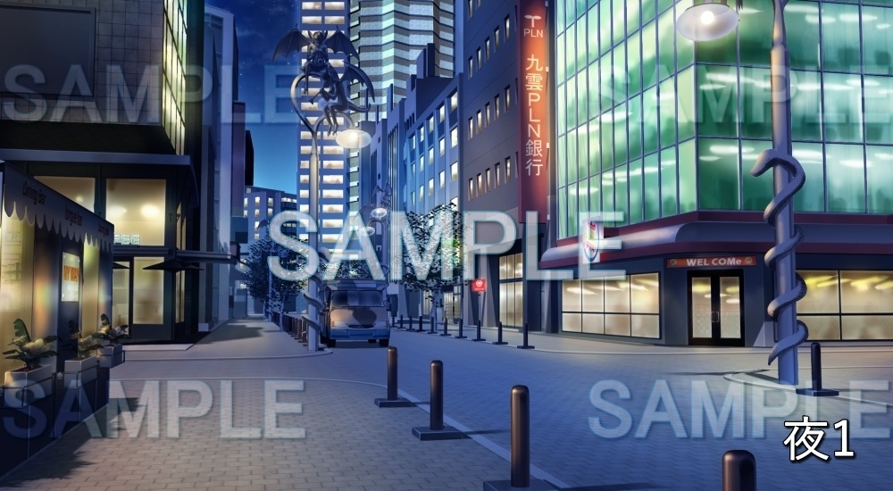 【背景素材】魔物の像がある繁華街 (日常編part21-cubg13)