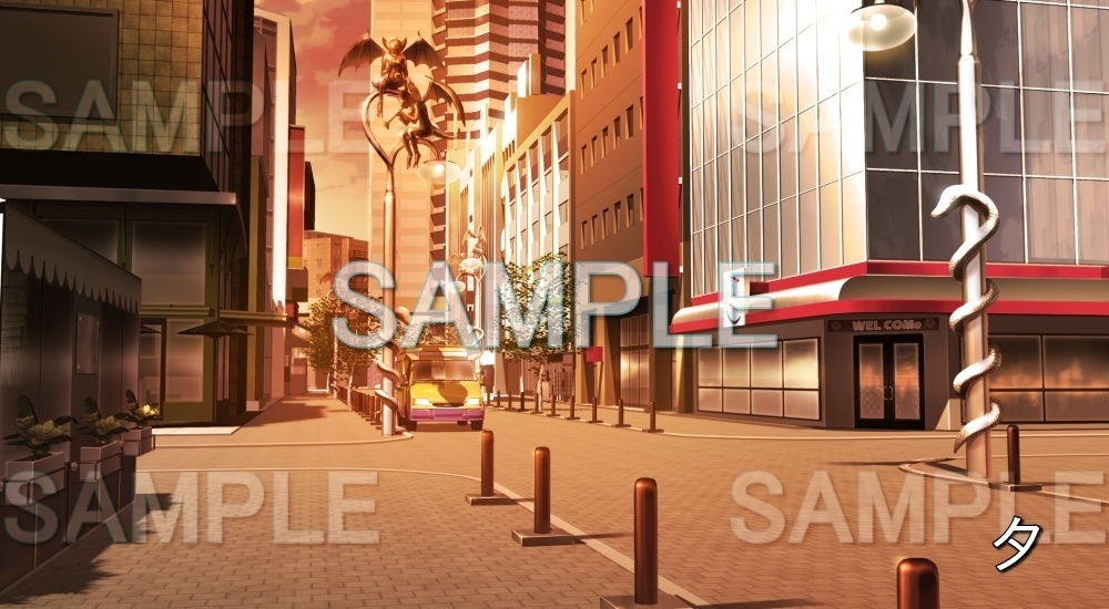 【背景素材】魔物の像がある繁華街 | 文字なし (日常編part21-cubg13_f)