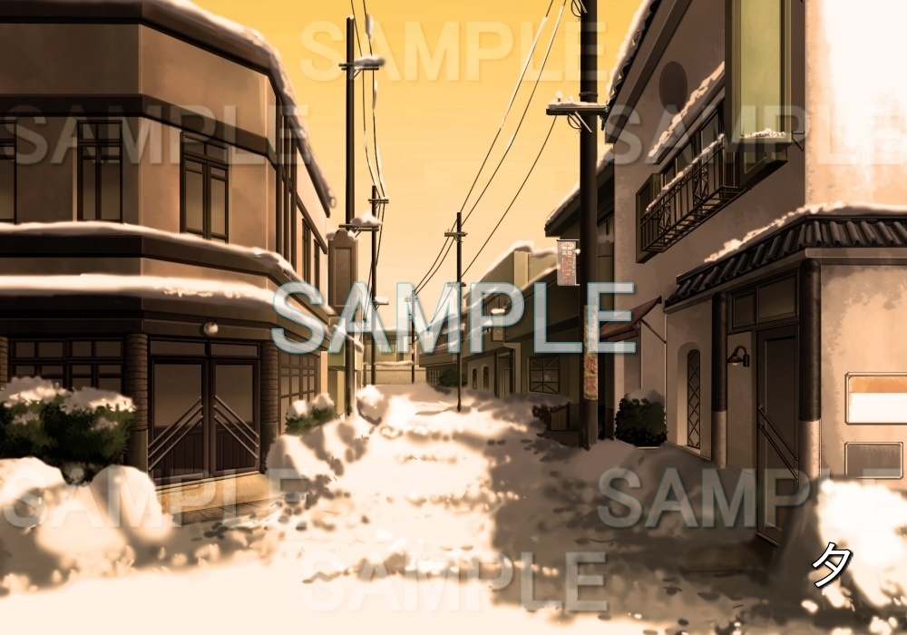 【背景素材】レトロな雪の通り (レトロ編part1-etc003snow)