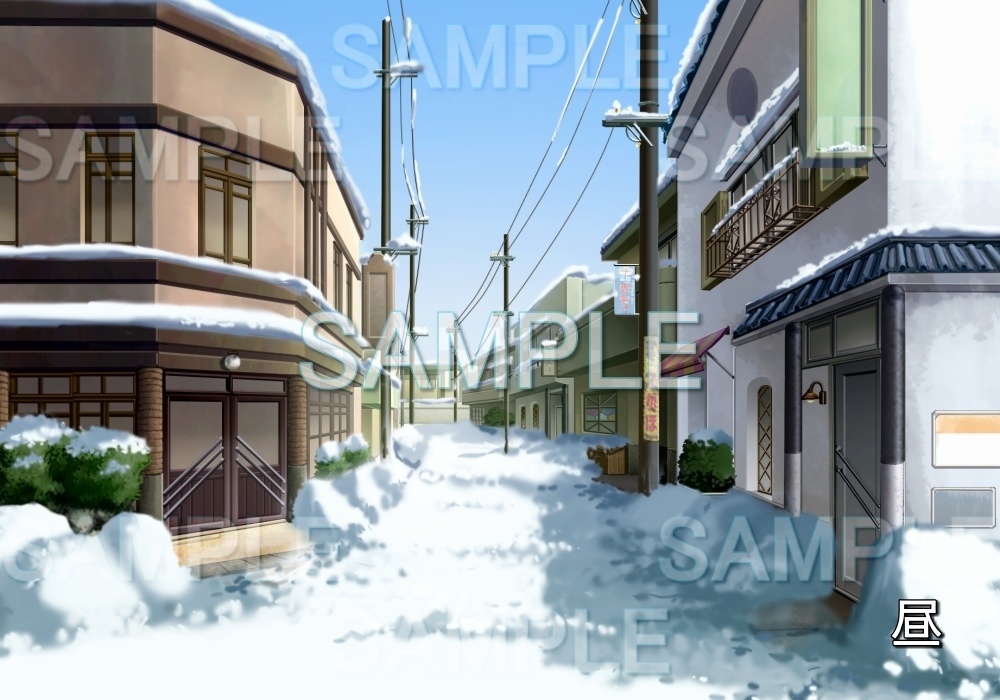 【背景素材】レトロな雪の通り (レトロ編part1-etc003snow)