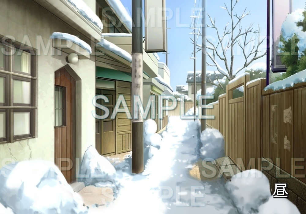 【背景素材】レトロな雪の裏道 | 文字なし (レトロ編part1-etc004snow)
