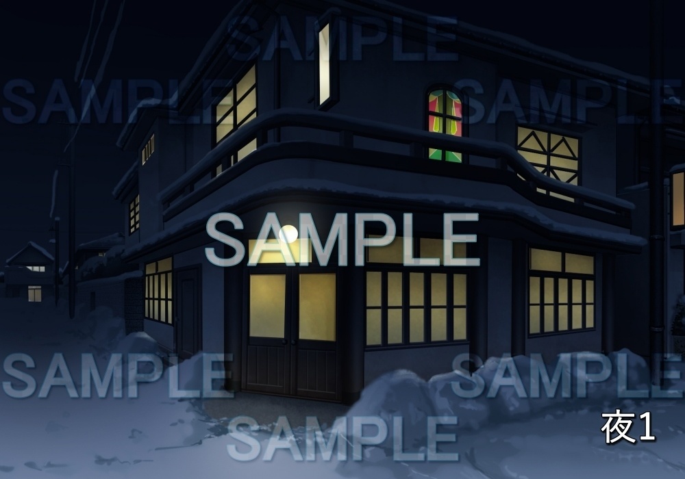 【背景素材】レトロな雪の宿 | 文字なし (レトロ編part1-etc005snow)