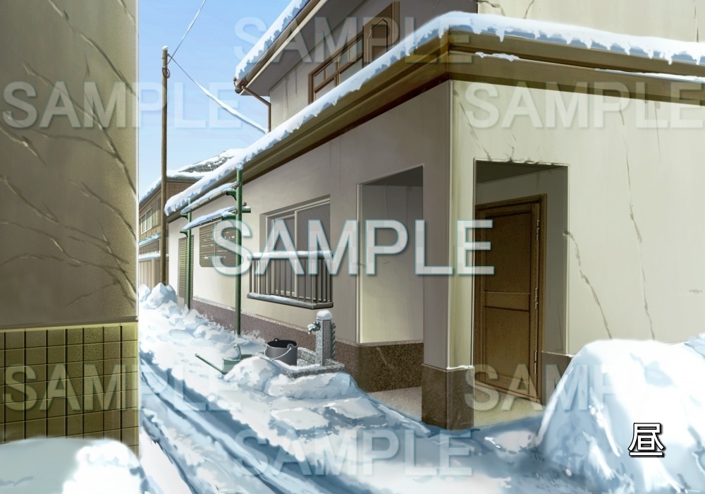 【背景素材】レトロな雪の家 (レトロ編part1-etc011snow)