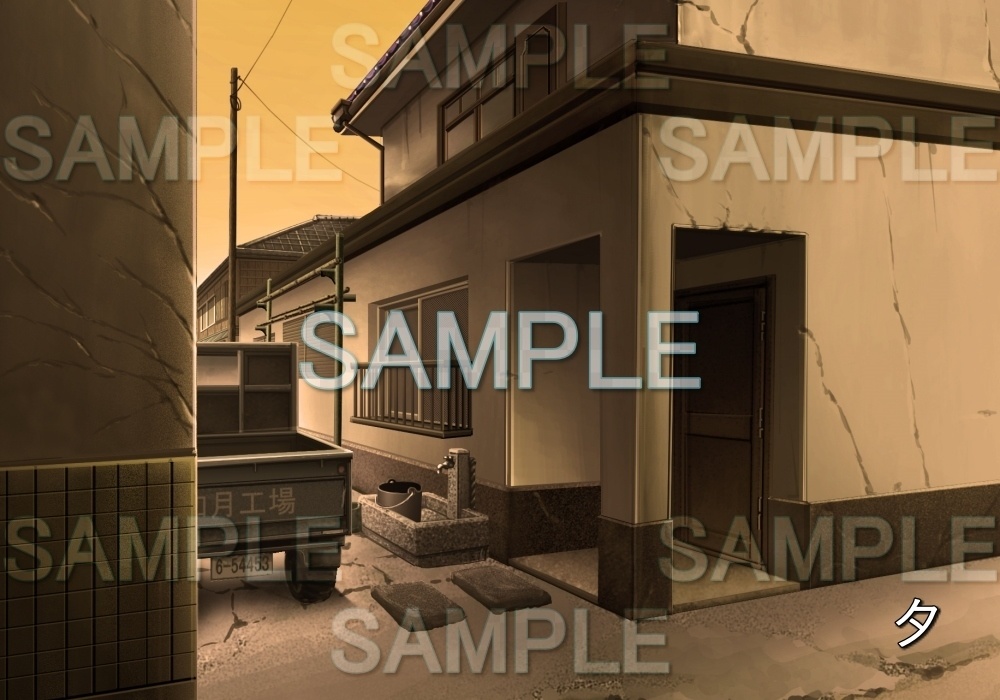 【背景素材】レトロな軽トラのある家 (レトロ編part1-etc011car)