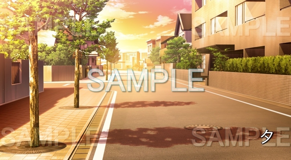 【背景素材】住宅街の道路 (日常編part18-bg003h)