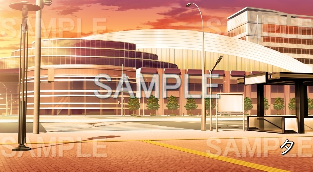 【背景素材】駅前の横断歩道 (日常編part18-bg004h)