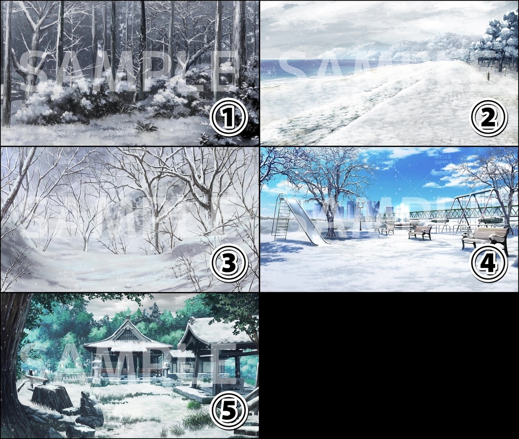 【動く背景素材】雪の降る大自然・森・公園 (自然編3-日常編20)