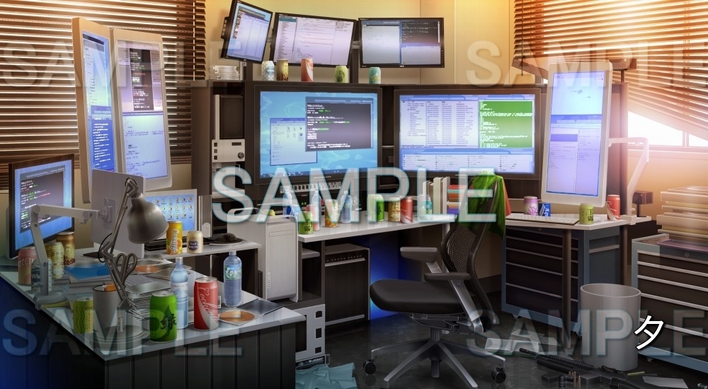 【背景素材】プログラマーな部屋 (日常編part18-bg015h)