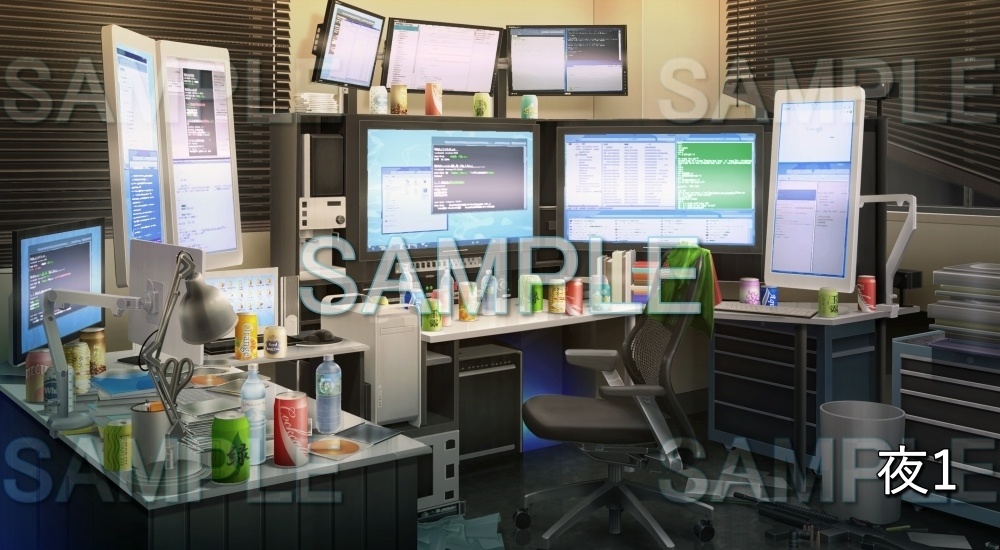 【背景素材】プログラマーな部屋 (日常編part18-bg015h)