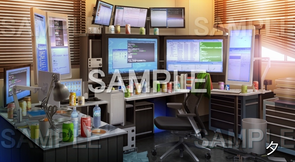 【背景素材】プログラマーな部屋 | 文字なし (日常編part18-bg015h)