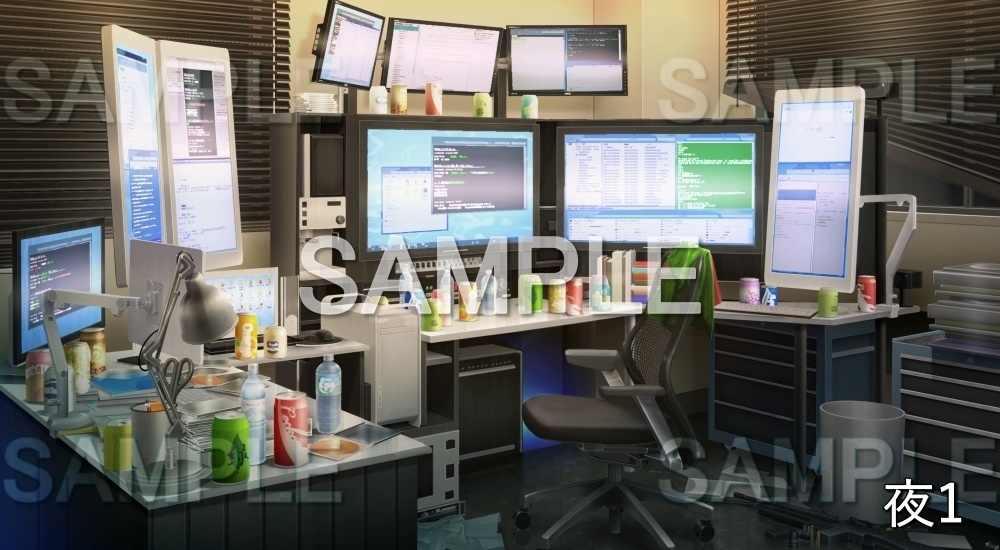 【背景素材】プログラマーな部屋 | 文字なし (日常編part18-bg015h)