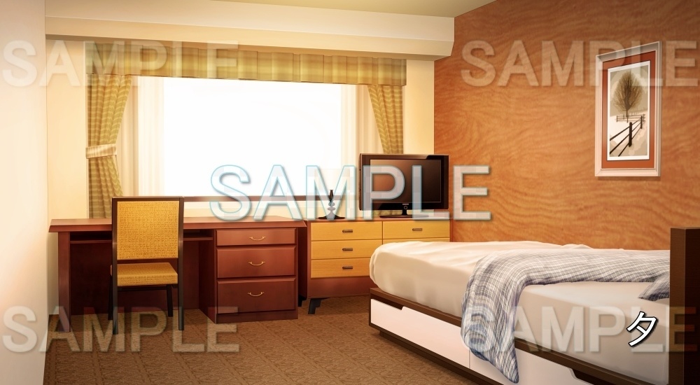 【背景素材】ビジネスホテルな部屋 シングル (日常編part18-bg025h)