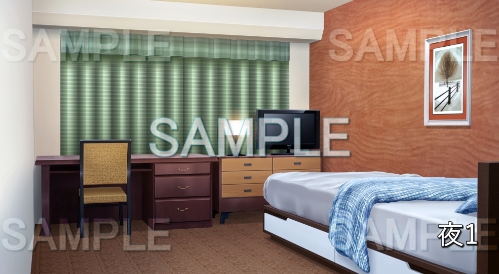 【背景素材】ビジネスホテルな部屋 シングル (日常編part18-bg025h)