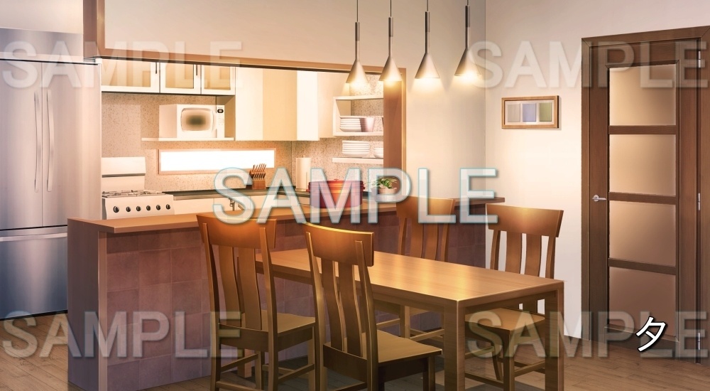 【背景素材】ダイニングキッチン (日常編part18-bg063h)