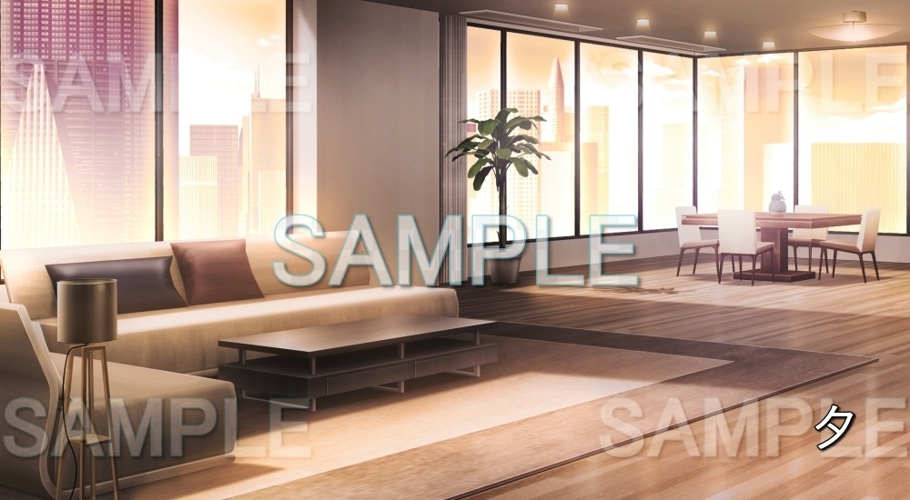 【背景素材】高層階のリビング (日常編part18-bg052h)