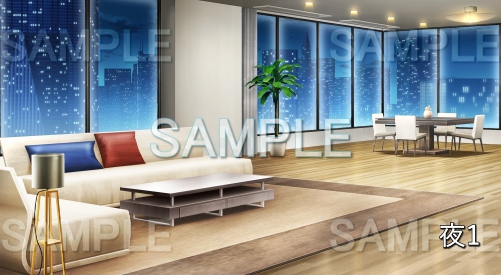 【背景素材】高層階のリビング (日常編part18-bg052h)