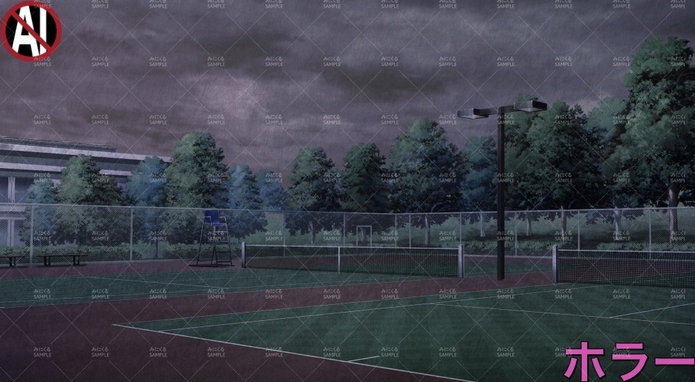 【背景素材】テニスコート (学園編part10-1711gakuen006)