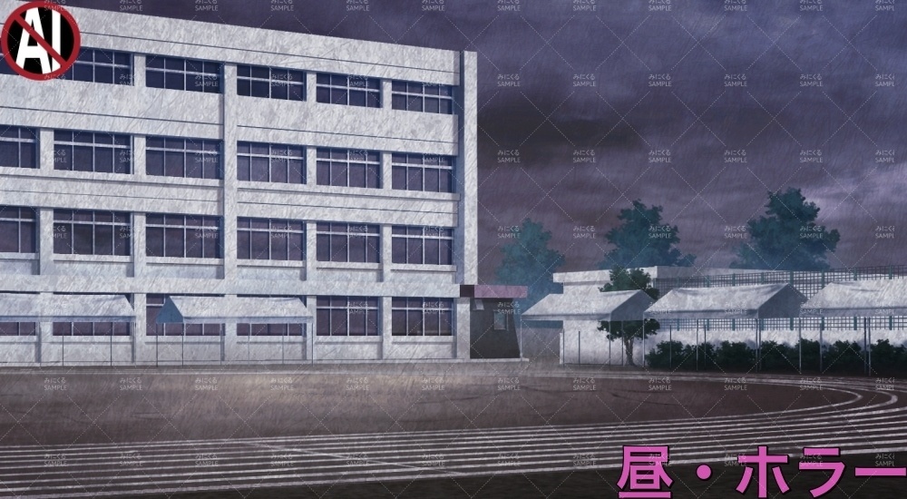 【背景素材】校舎 グラウンド (学園編part10-1711gakuen014)