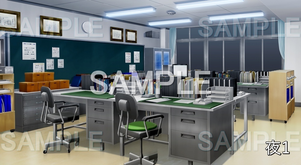 【背景素材】職員室 (学園編part10-1711gakuen016)