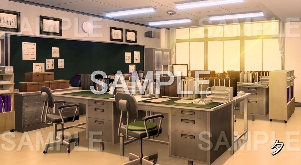 【背景素材】職員室 (学園編part10-1711gakuen016)