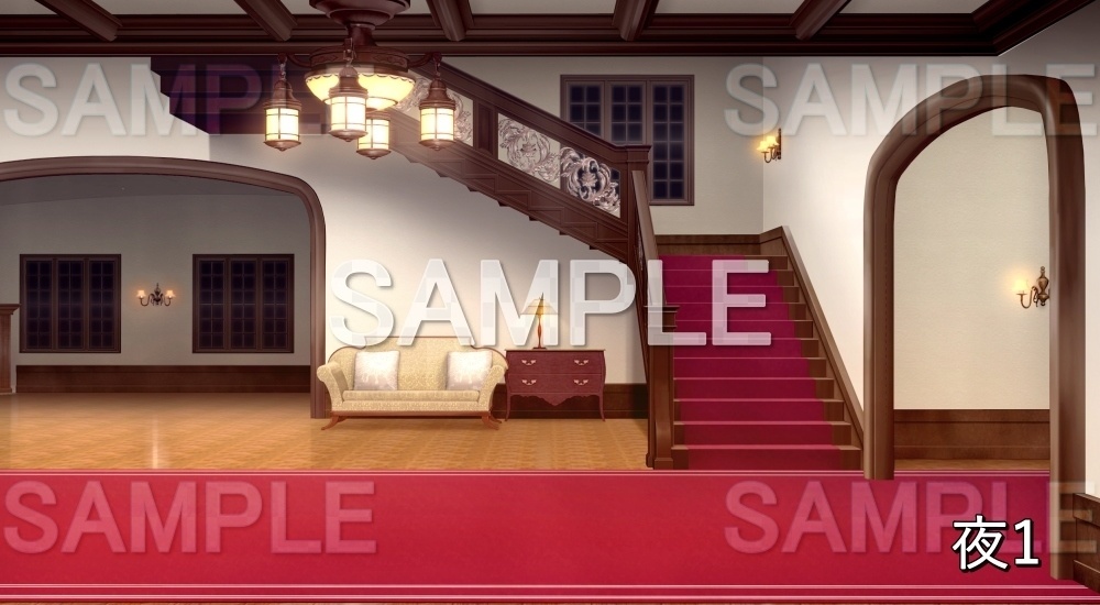 【背景素材】お屋敷の階段 (お屋敷編part06-oyashiki06013)