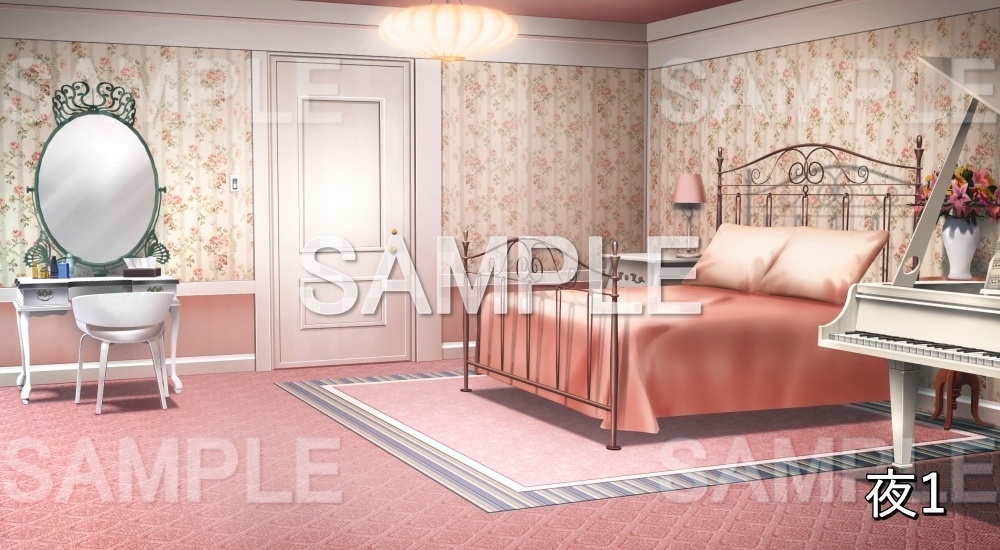 【背景素材】華やかな寝室 | 文字なし(お屋敷編part06-oyashiki06010)