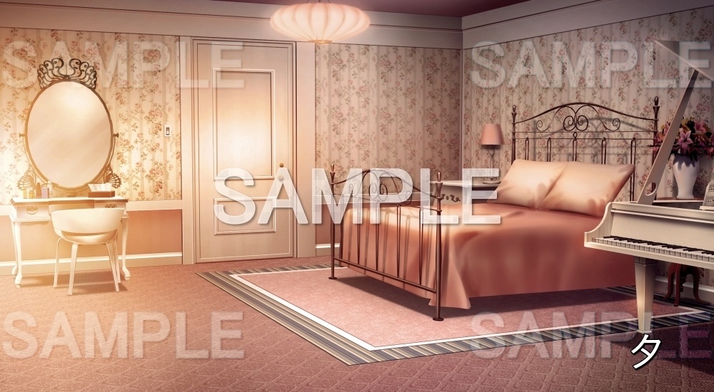 【背景素材】華やかな寝室 | 文字なし(お屋敷編part06-oyashiki06010)